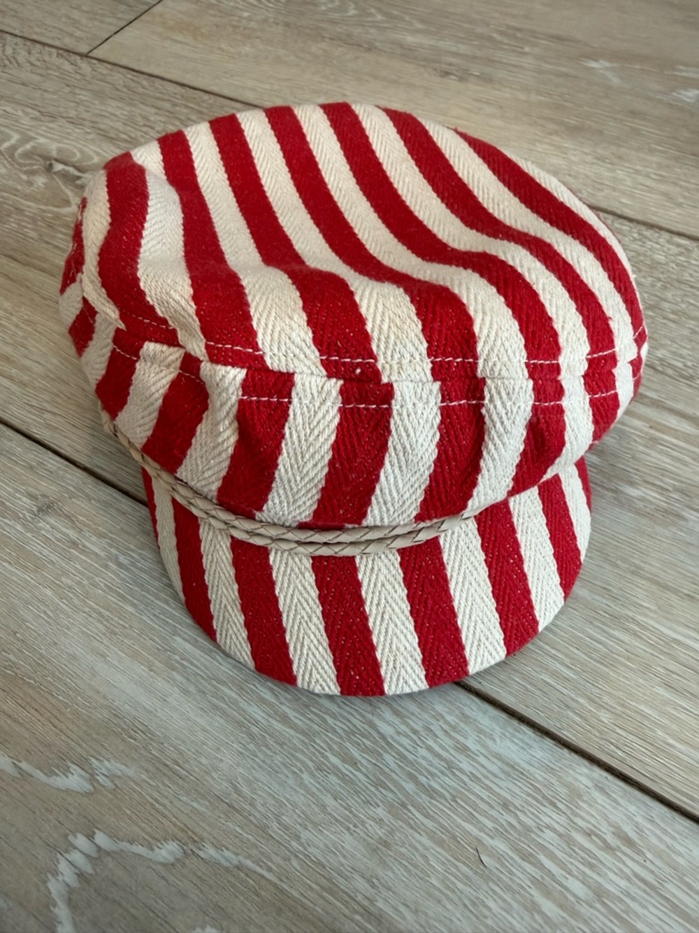 Brixton Red Cream Striped Cotton fisherman’s - fiddler Cap - patriotic. Festival